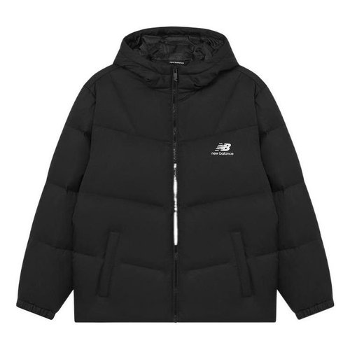 New Balance Logo Print Mid Down Jacket Asia Sizing - Black/White - AMJ23342