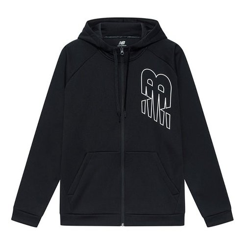 New Balance Logo Printing Sports Fleece Lined Hooded Jacket - Black - AMJ13020