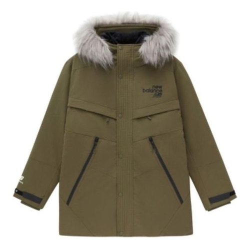 New Balance Warm Parka Jacket - Olive Green/White - AMJ24373