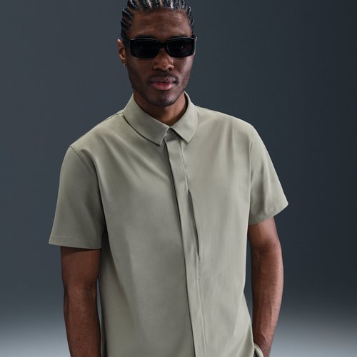 Nike 24.7 PerfectStretch Dri-FIT Short-Sleeve Snap-Down Top - Light Army/Steel Green - HQ6958-320