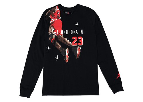 Nike Air Jordan Slam Dunk Contest Holiday Long Sleeve Pixel Tee Shirt - Black/Chile Red - DC9793-010