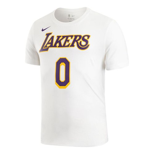 Nike Alphabet Numeric Printing Basketball Sports Round Neck Short Sleeve Lakers Westbrook 0 White T-Shirt - CV8529-106