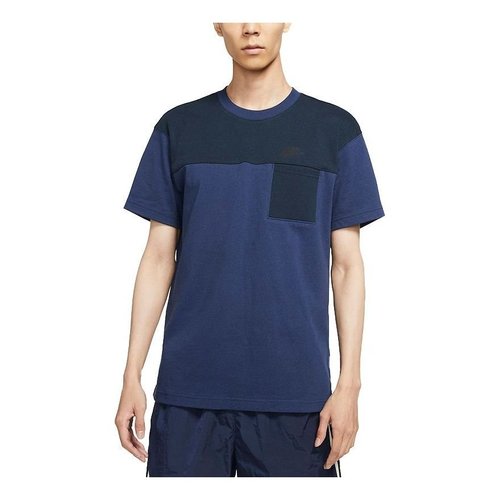 Nike Athleisure Casual Sports Breathable Splicing Short Sleeve Navy Blue T-Shirt - Multi-Color - DD4743-410