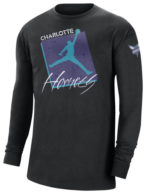 Charlotte Hornets Courtside Statement Edition Air Jordan Max90 NBA Long-Sleeve T-Shirt - Black - DZ5555-010