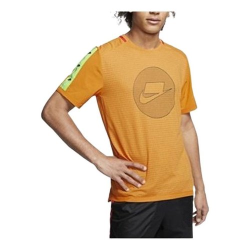 Nike Chest Logo Mesh Stripe Round Neck Short Sleeve Orange T-Shirt - BV5599-886