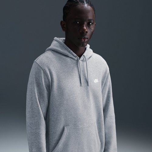Nike Club Pullover Fleece Hoodie - Dark Grey Heather/Light Smoke Grey/White - FN3859-063