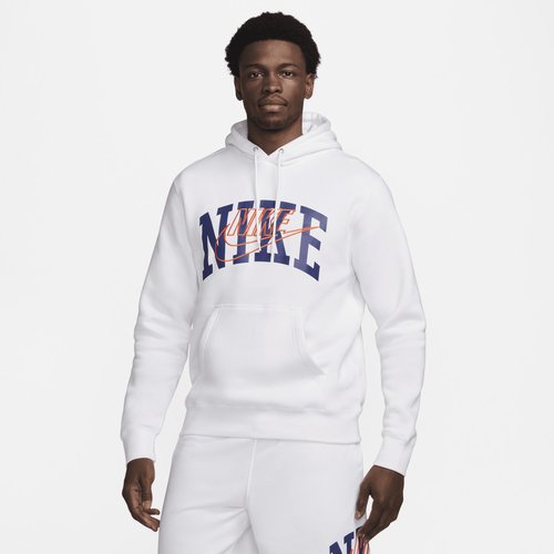 Nike Club Fleece Pullover Hoodie - White/Safety Orange - FV4447-100