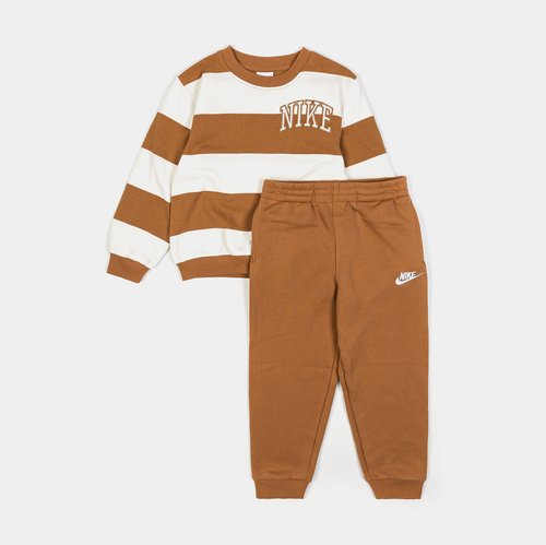 Nike Club Striped Crew and Joggers Set - Brown/White - 76M256-XAV