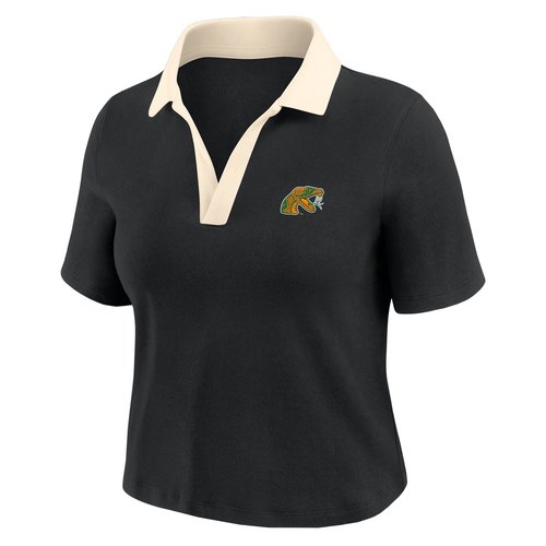 Nike College Florida A&M University Short-Sleeve Polo Crop Top - Black - ZW12574FAMU25-BLK