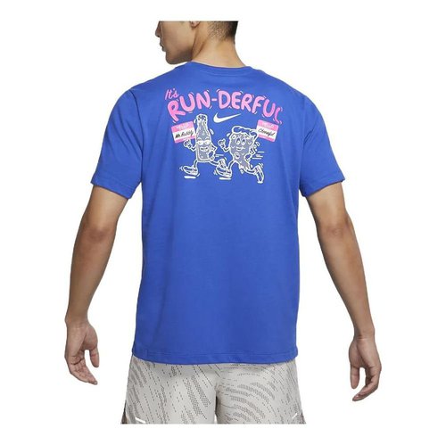 Nike Dri-fit Back Cartoon Alphabet Pattern Printing Round Neck Breathable Running Short Sleeve Blue - Multi-Color - DO0771-480