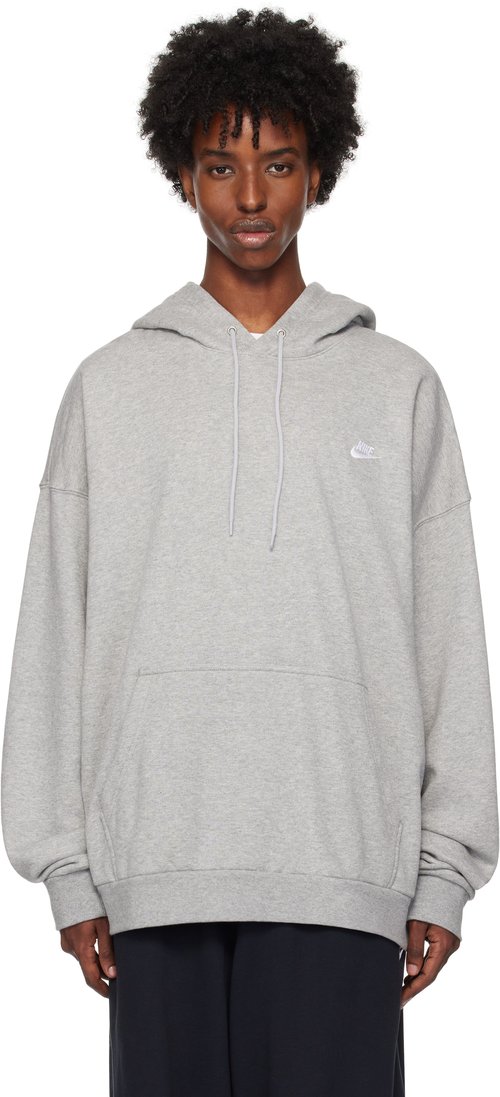 Nike Gray Oversized French Terry Pullover Hoodie - Dk Grey Heather/Lt S - HJ1816-063
