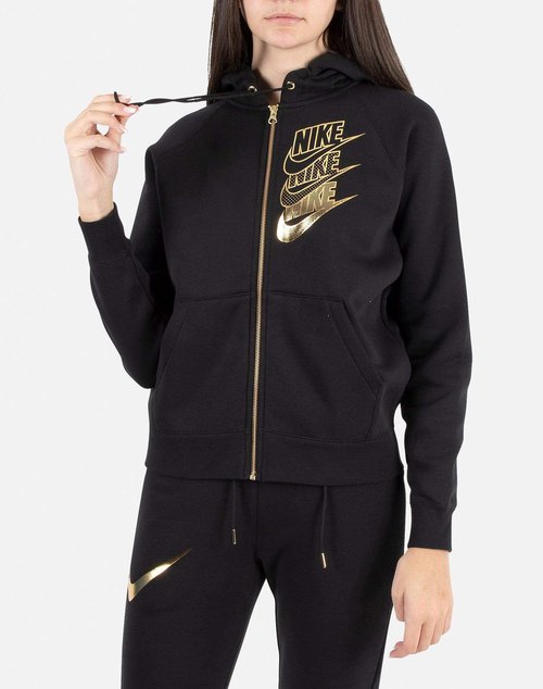 Nike NSW SHINE FULL-ZIP HOODIE - Black/Metallic Gold - BV4988-010