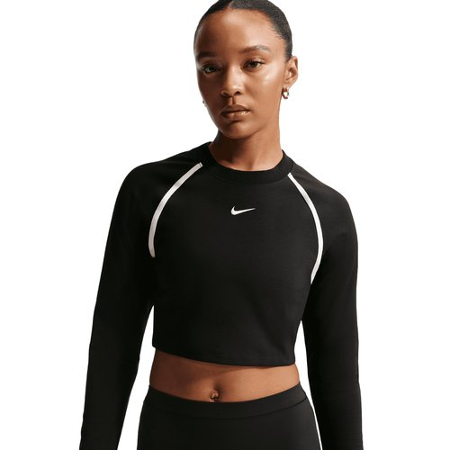 Nike NSW Tight Long-Sleeve Cropped Top - Black/Black/Chalk/Chalk - IF0338-010