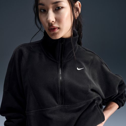 Nike One Therma-FIT Oversized 1/2-Zip Fleece Top - Black/White - FV7955-010