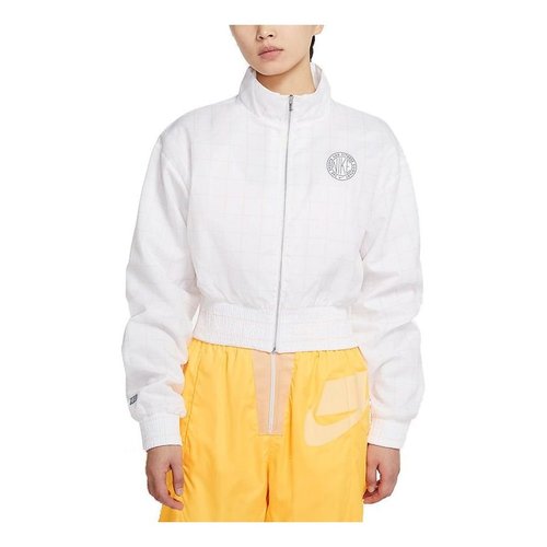 Nike Plaid Windproof Sports Stand Collar Jacket - White - CZ8235-100