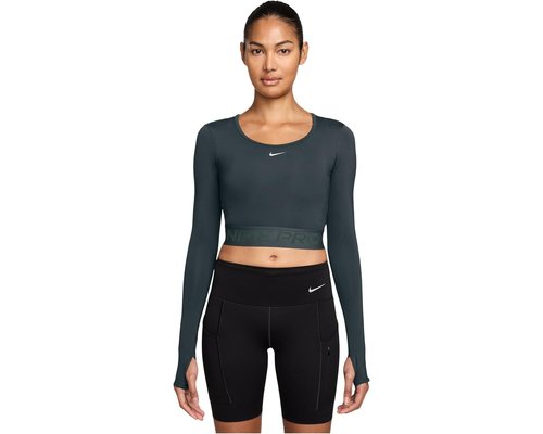 Nike Pro Dri-FIT Cropped Long-Sleeve Top - Seaweed/Vintage Green/White - HV9992-390