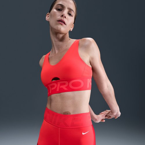 Nike Pro Indy Plunge -Support Padded Sports Bra - Light Crimson/Ember Glow/White - HF7324-696