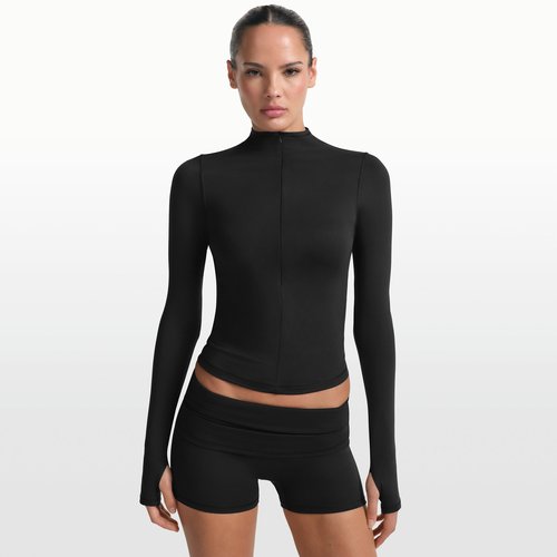 Nike SKIMS Matte 1/2-Zip Mock-Neck Long-Sleeve Top - NSKM Obsidian - TPZUP6797W-OBD