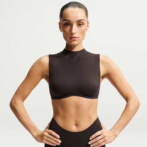 Nike SKIMS Studio Stretch Medium-Support Mock Neck Sports Bra - NSKM Dark Roast/NSKM Dark Roast - IR8684-231
