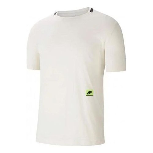 Nike Solid Color Waist Brand Logo Label Round Neck Short Sleeve White T-Shirt - BV3306-110