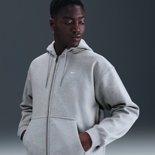 Nike Solo Swoosh FZ Hoodie - Dark Grey Heather/Light Smoke Grey/White - HV1084-063
