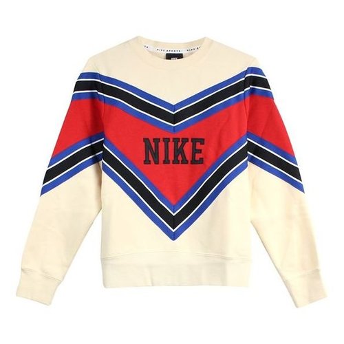 Nike Splicing Fleece Lined Knit Round Neck Pullover - Beige/Multi-Color - BV2921-115