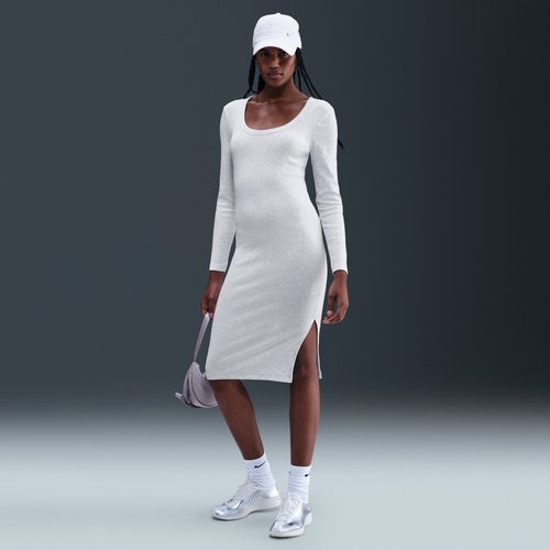 Nike Sportswear Chill Knit Tight Long-Sleeve Midi Mini-Rib Dress - Birch Heather/Light Orewood Brown - HV2799-051