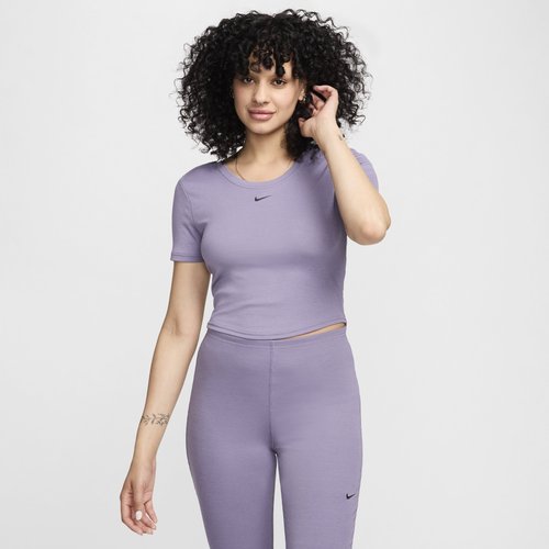 Nike Sportswear Chill Knit Tight Scoop-Back Short-Sleeve Mini-Rib Top - Daybreak/Black - FN3664-509
