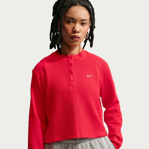 Nike Sportswear Chill Waffle Oversized Long-Sleeve Henley Top - Light Crimson/Sail - IF0581-696