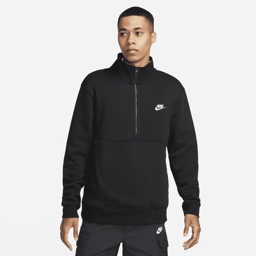 Nike Sportswear Club Brushed-Back 1/2-Zip Pullover - Black/Black/White - DD4732-011