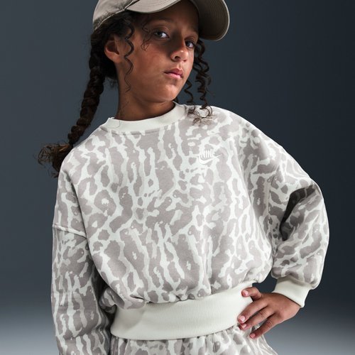 Nike Sportswear Club Fleece Boxy Printed Crewneck Sweatshirt - College Grey/Sail - IM8897-009