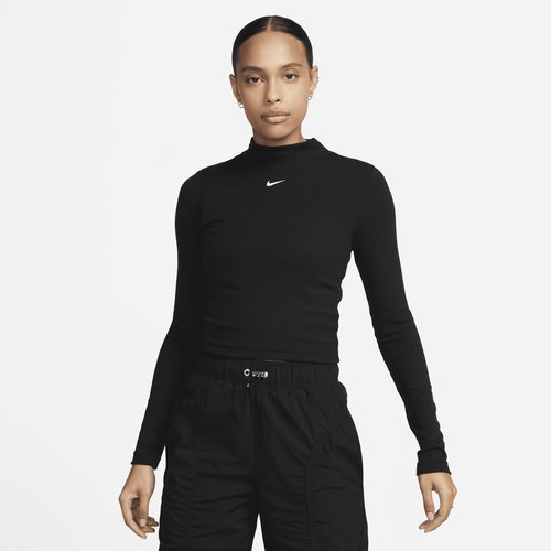 Nike Sportswear Essential Ribbed Mock-Neck Long-Sleeve Top - Black/White - DV7880-010