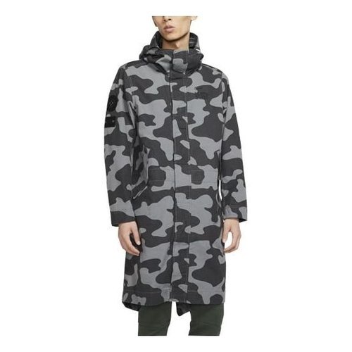 Nike Sportswear mid-length Camouflage hooded Windproof Casual Jacket Gray Dark gray - Dark Gray - CK2537-084