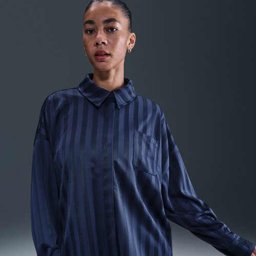 Nike Sportswear Oversized Jacquard Striped Button-Down Shirt - Midnight Navy/Obsidian - HV1956-410