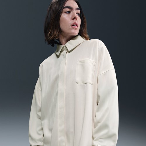 Nike Sportswear Oversized Jacquard Striped Button-Down Shirt - Pale Ivory/Sail - HV1956-110