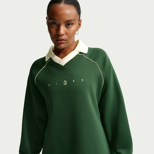 Nike Sportswear Phoenix Fleece Oversized Graphic Polo Top - Fir/Alabaster - IF0256-323