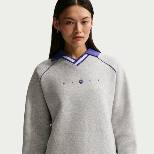 Nike Sportswear Phoenix Fleece Oversized Graphic Polo Top - Pure Platinum/Heather/Lapis - IF0256-043