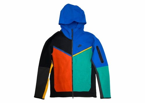 Nike Sportswear Tech Fleece FullZip Hoodie - Black/Signal Blue/Roma Green - CU4489-015