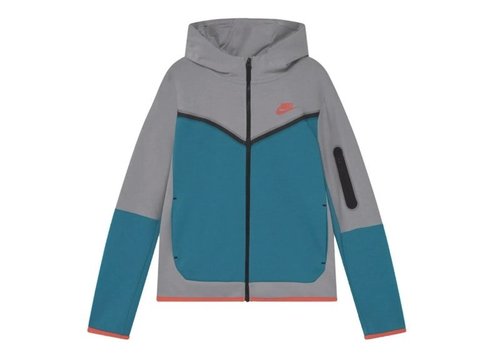 Nike Sportswear Tech Fleece FullZip Hoodie Grey/Light Blue/Orange/Black - Wolf Grey/Aqua Marine/Turf Orange - CU4489-012