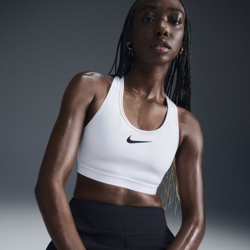 Nike Swoosh High Support Non-Padded Adjustable Sports Bra - White/White/Black - DX6815-100