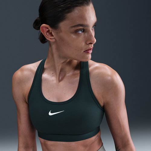 Nike Swoosh Medium Support Padded Sports Bra - Seaweed/White - DX6821-390