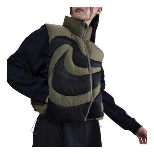 Nike Swoosh Series Oversized Down Vest - Medium Olive/Black - IH3981-222
