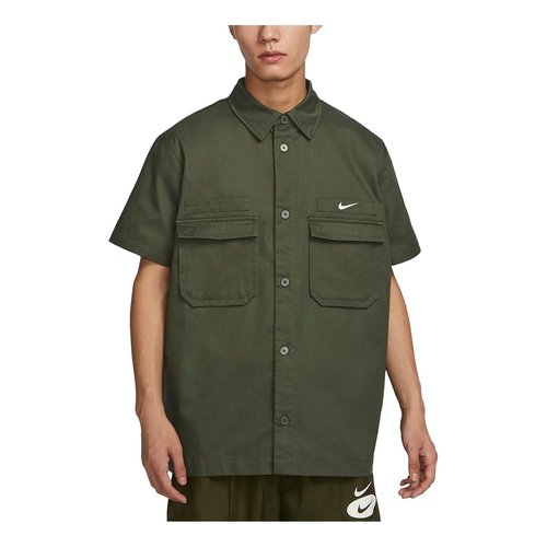 Nike Woven Military Short-Sleeve Button-Down Shirt - Olive Green - DX3341-325