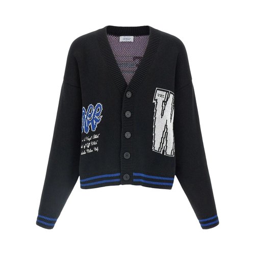 OFF-WHITE 00 Glide Diagonal Varsity Knit Cardigan - Black - White - OMHB019F25KNI0021001