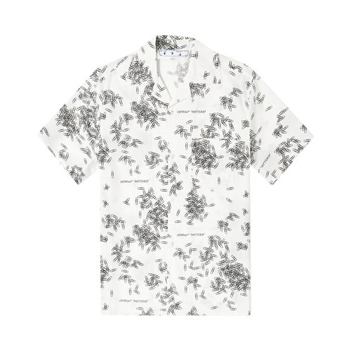 OFF-WHITE Allover Paperclip Print Holiday Shirt - OMGA130F20FAB0020110