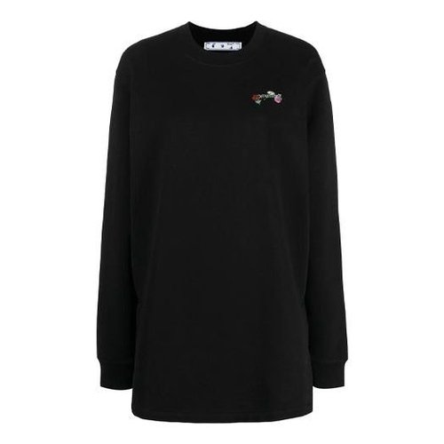 OFF-WHITE Arrow Embroidered Flowers Sports Long Loose Fit Hoodie - Black - OWDB098R21JER0011084