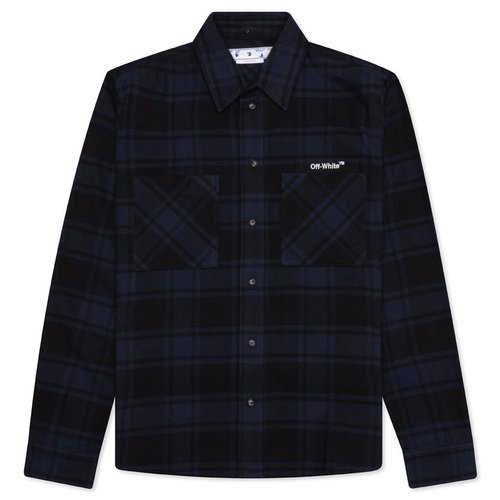 OFF-WHITE Arrows Plaid Flannel Shirt - Blue/White - OMGA133S22FAB0014501