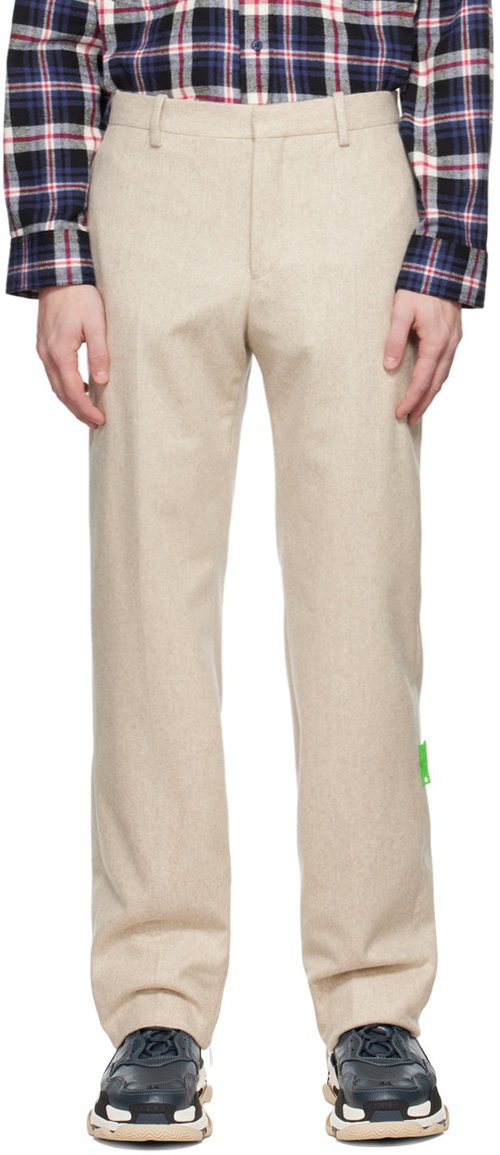 OFF-WHITE Tag Wool Slim Zip Pant - Bone - OMCA248F22FAB0016100