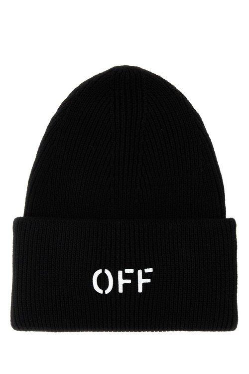 OFF-WHITE Black Cotton Blend Beanie Hat - 1001 - OMLC030C99KNI0011001