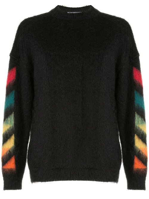 OFF-WHITE OFFWHITE Brushed Mohair Diag Arrows Logo Knit Sweater - Black/Rainbow